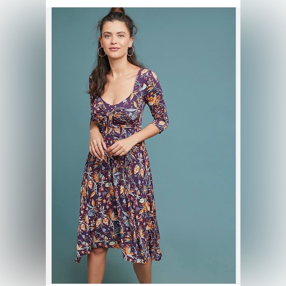 Maeve Purple Floral Midi Dress